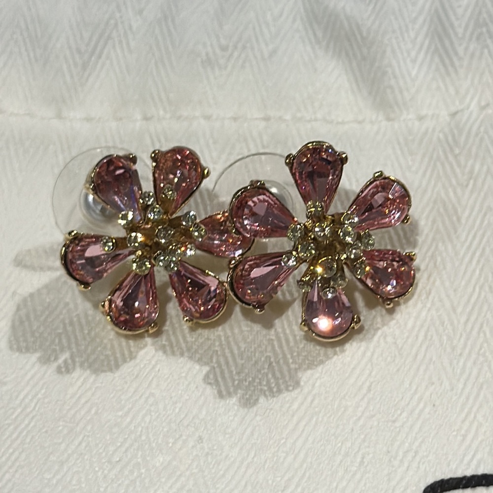 OSCAR DE LA RENTA CRYSTAL BUTTON FLOWER EARRINGS